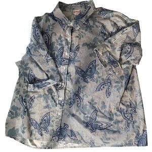 American Sweetheart Striped Butterfly Print Button Up Shirt Women's Size XL